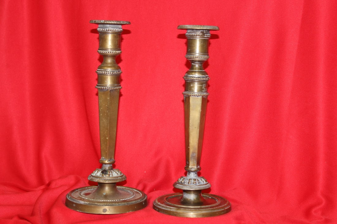 Pair of Candlesticks: 11" tall - metal construction