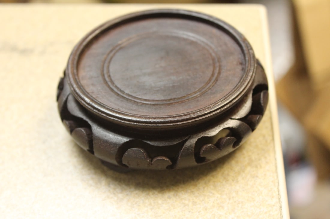 Vintage Carved Chinese Wood Stand: inside diameter= 2 1/2"