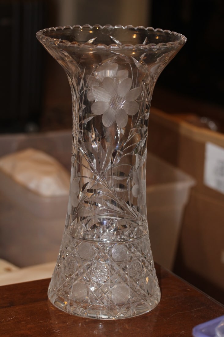 American Brilliant Cut Vase: 14 inches tall
