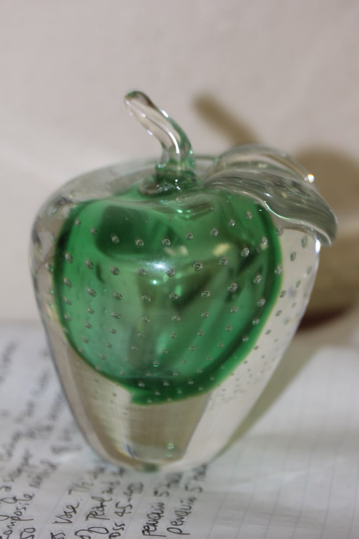 Control Bubble Art Glass Paperweight: in a form of an apple - 4 1/2" tall