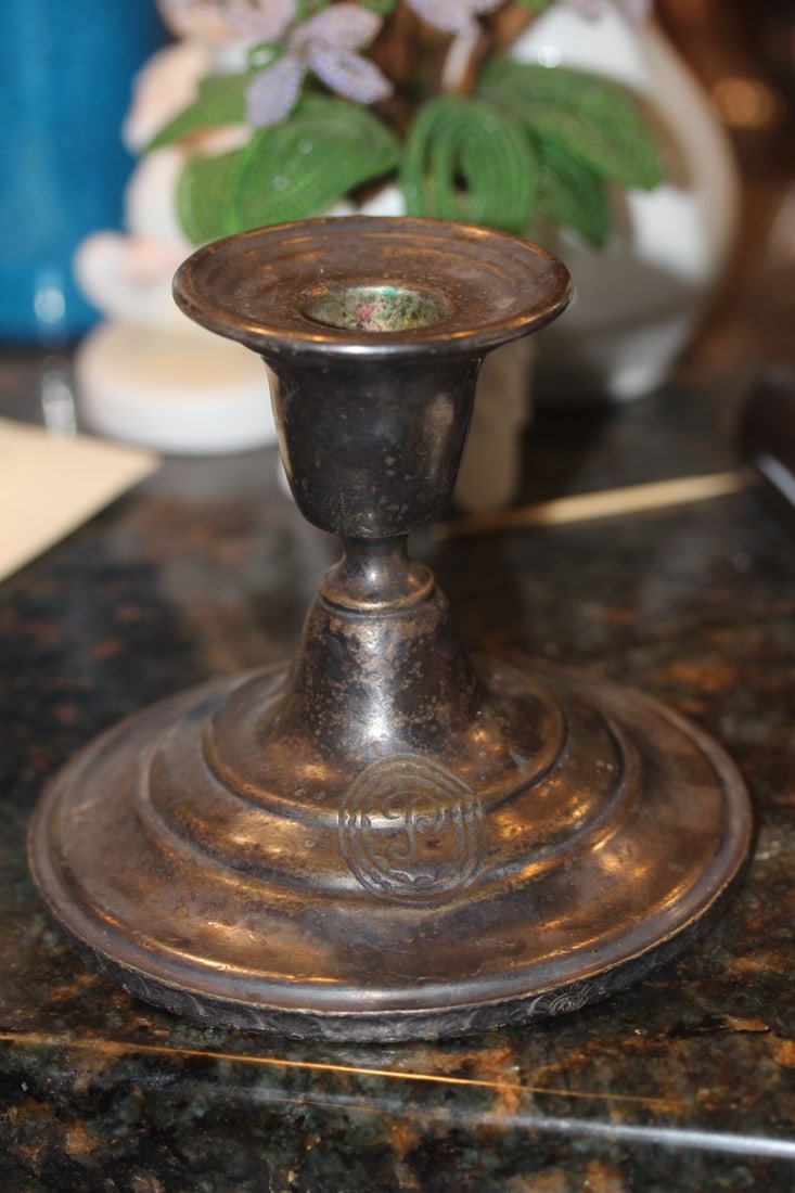 Single Pewter Candle Holder: International Silver Company - 4 1/4" tall
