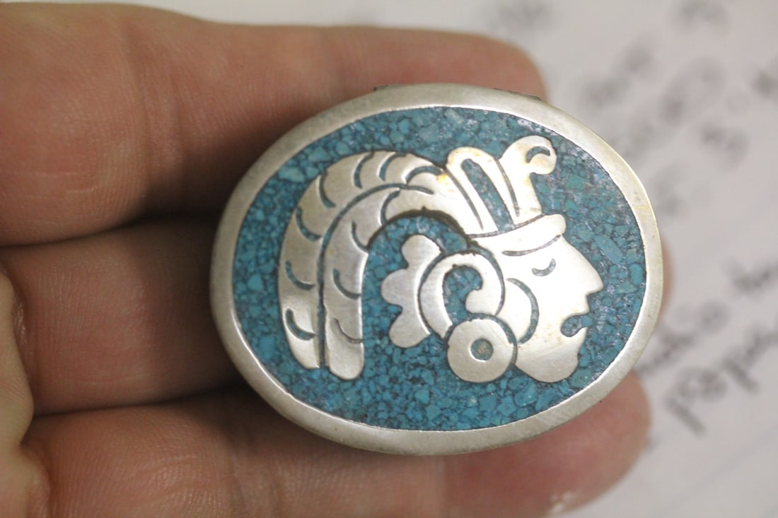 Inlay Silver Trinket Box: not sure if high grade or not - not tested - 1 5/8" in diameter
