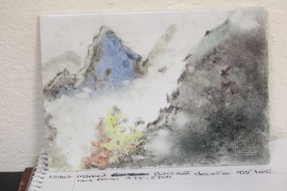 Signed Chinese Porcelain Plaque: 7" x 4 7/8"