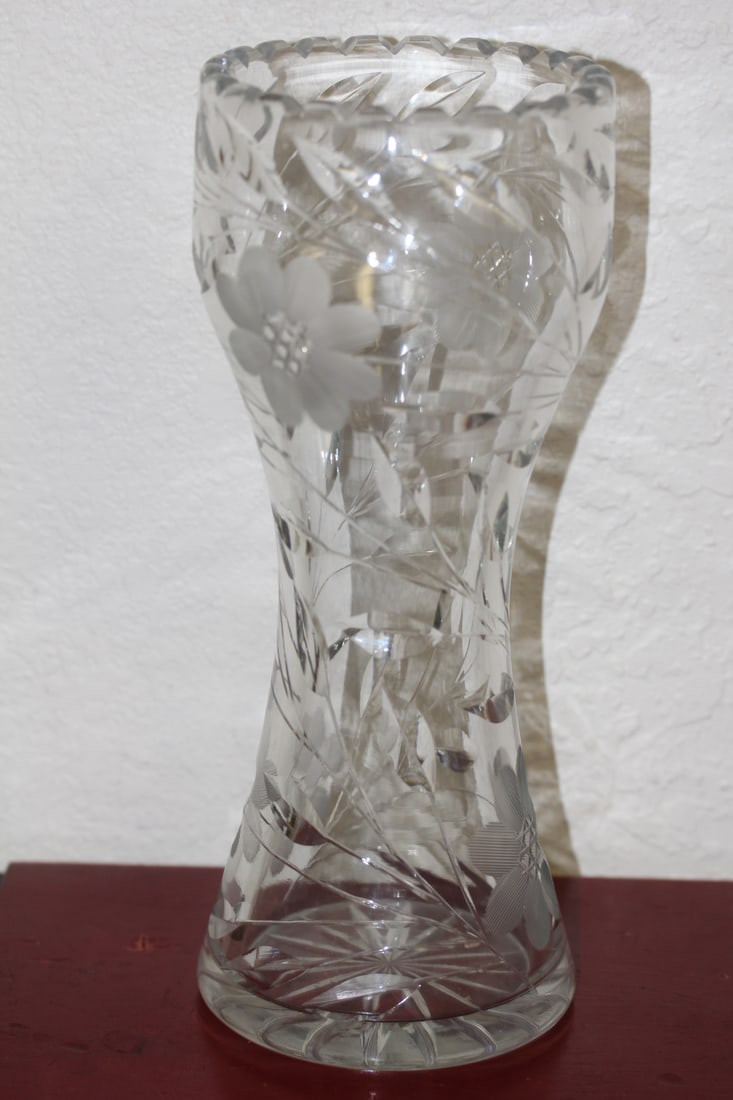 Cut Glass Vase: 10" tall