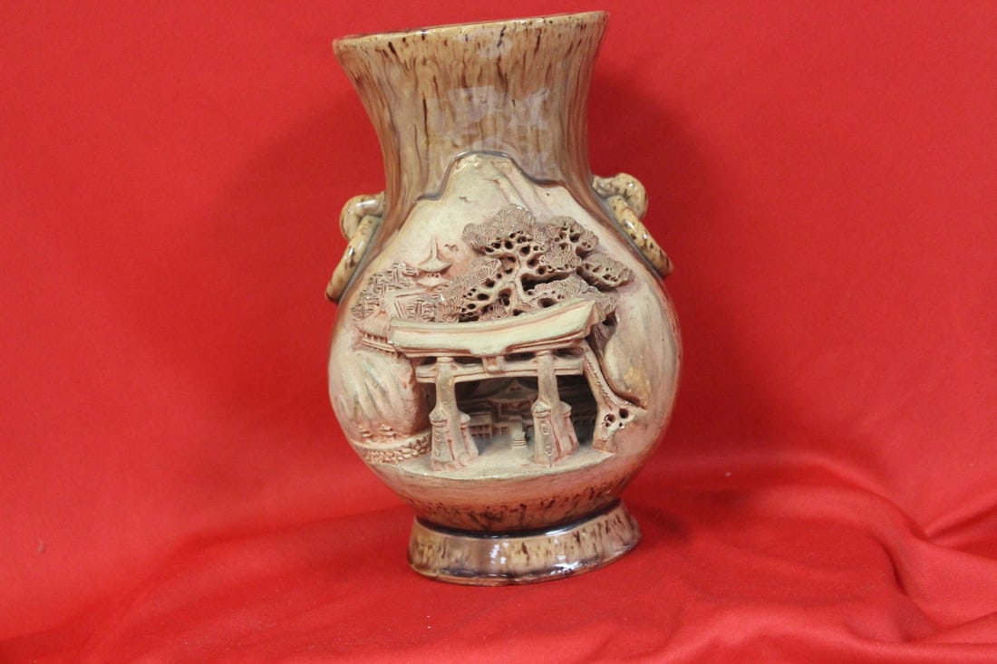 A Japan Pottery Vase: Nicely carved - 8" tall