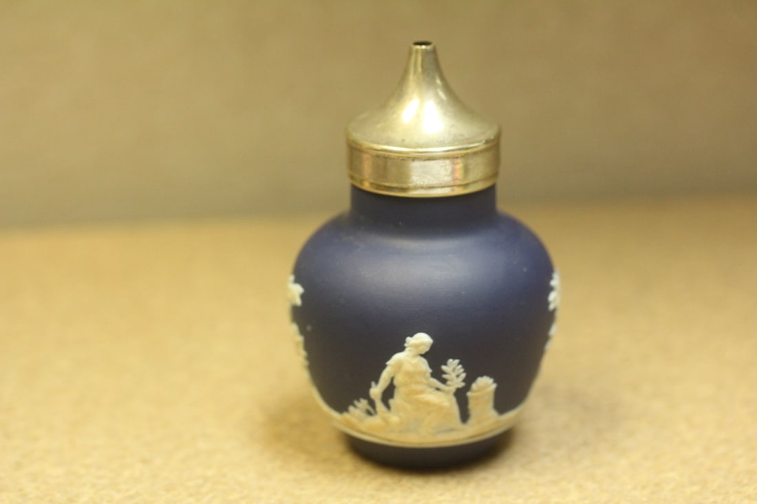 Antique English Wedgwood Jasperware Salt Container: Wedgwood? - 3 1/2 inches tall - 19th century - rare form