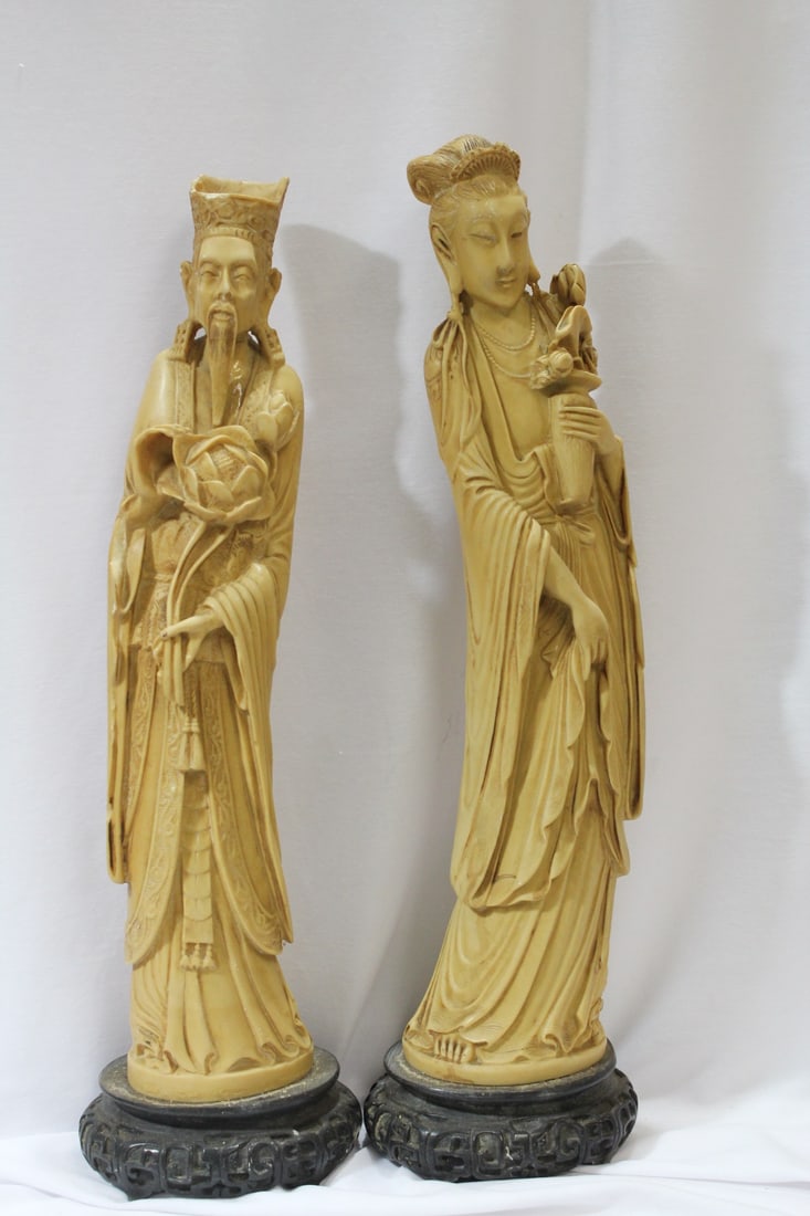 A Carved Resin Chinese Emperor and Empress: please note: losses on the emperor - taller= 18"