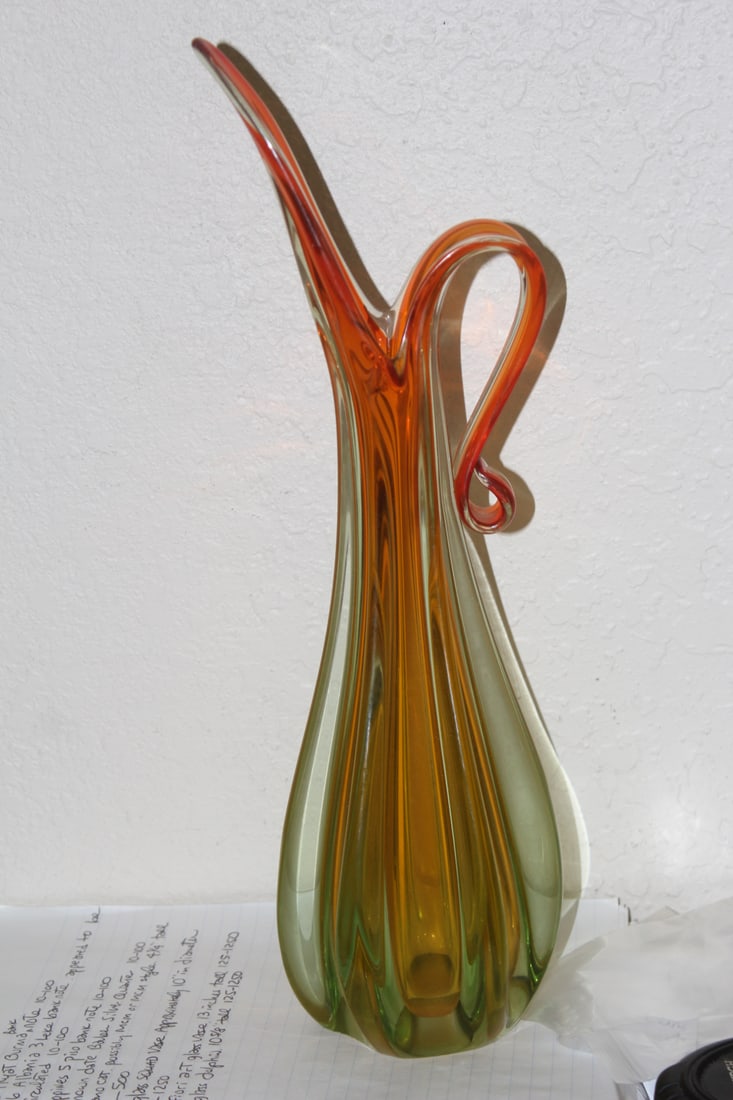 Art Glass Ewer: 14 1/2" tall