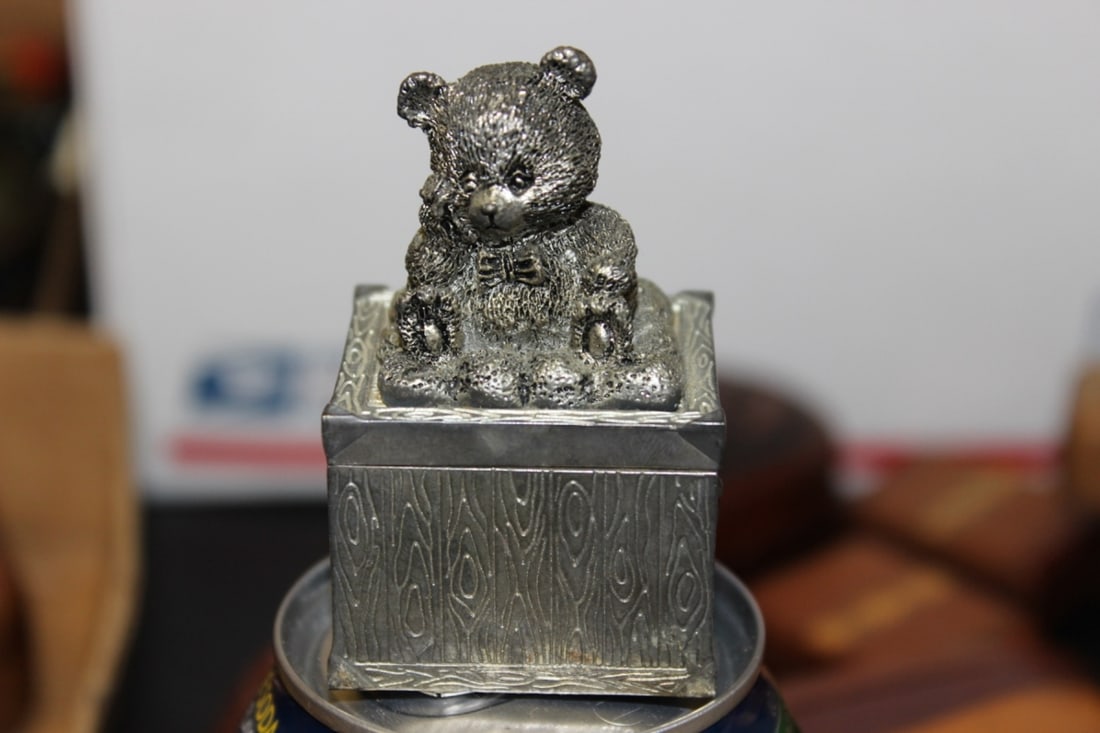 A Nicely Carved Metal Small Trinket Box: Good detail - 2 3/4" tall
