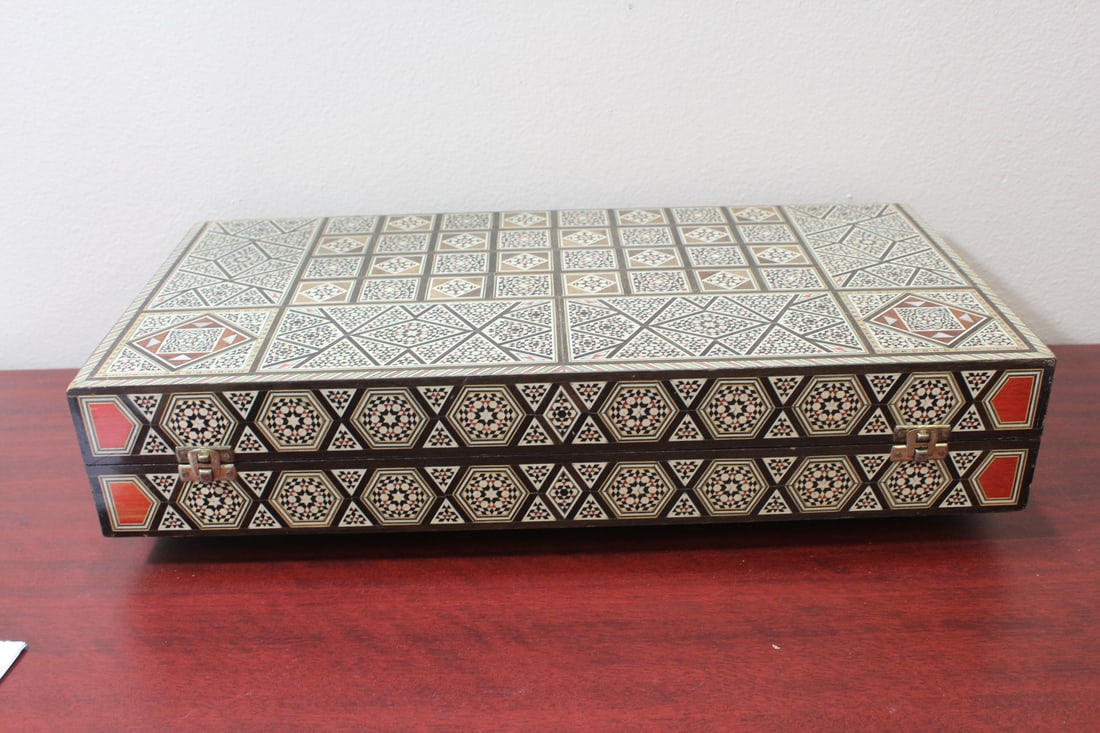 An Inlaid Checkers Board: not all chips are there - 19 5/8" square