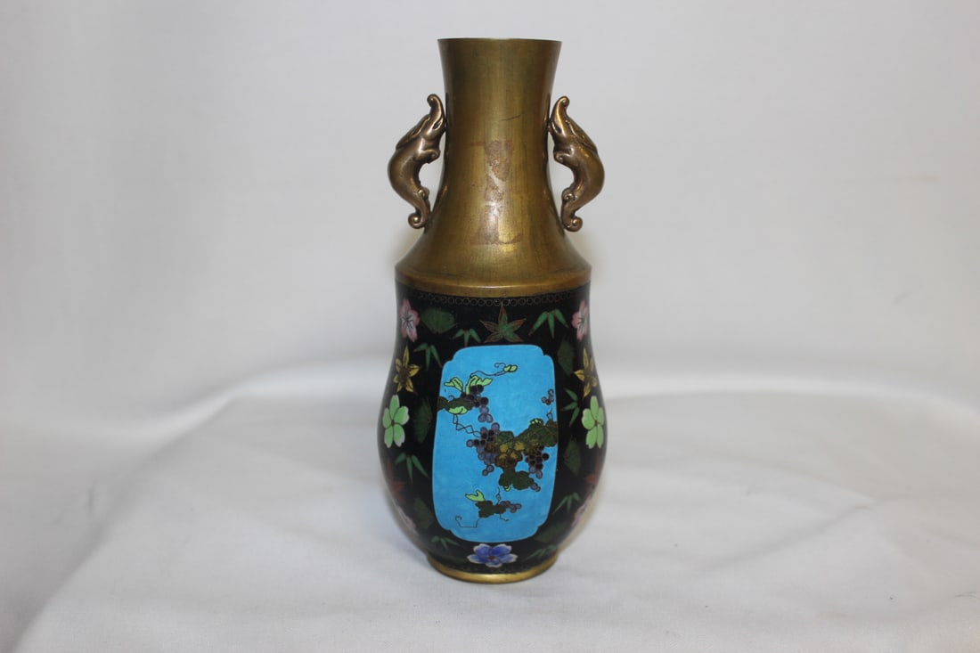 A Japanese Cloisonne Vase: most likely on bronze - 6 5/8" tall