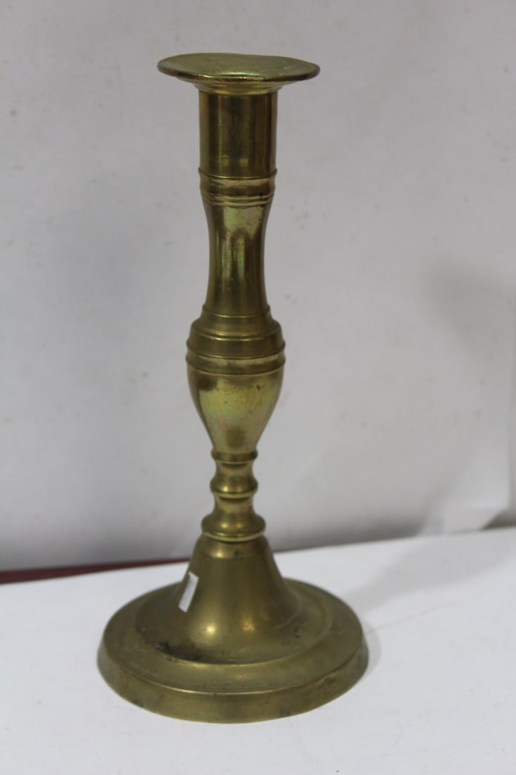 A Single Brass Candleholder: 7 7/8" tall