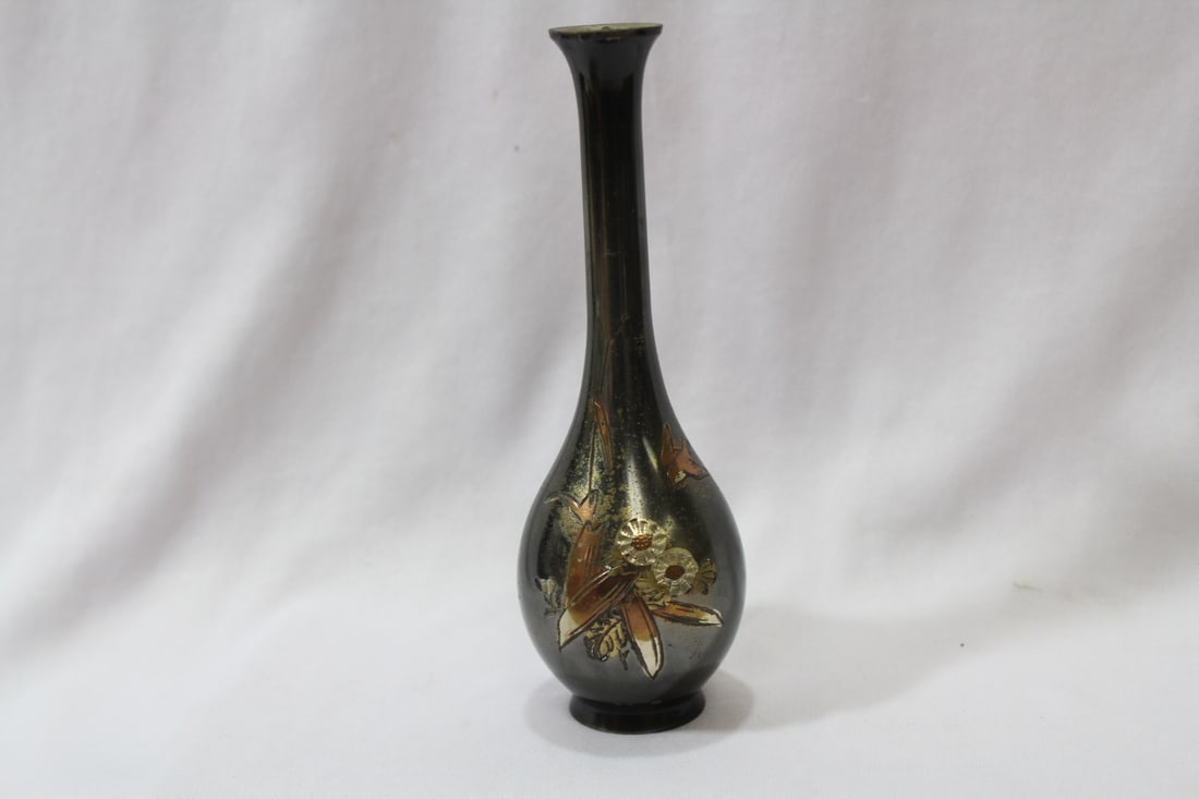 A Mixed Metal Japanese Vase: 6" tall