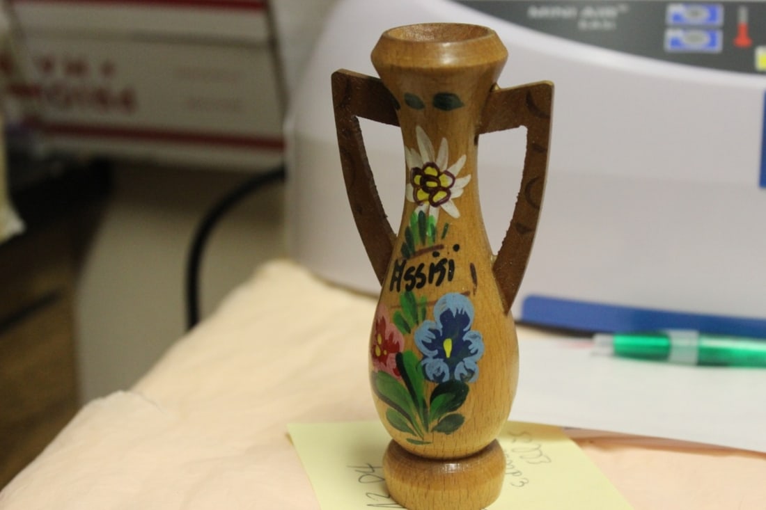 A Wooden Miniature Hand Painted Vase - Signed: 4 3/4" tall