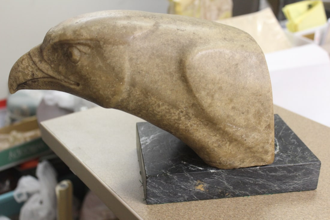 Large Marble/Stone Eagle Head: signed: J.L. Arce - 13 1/2" wide
