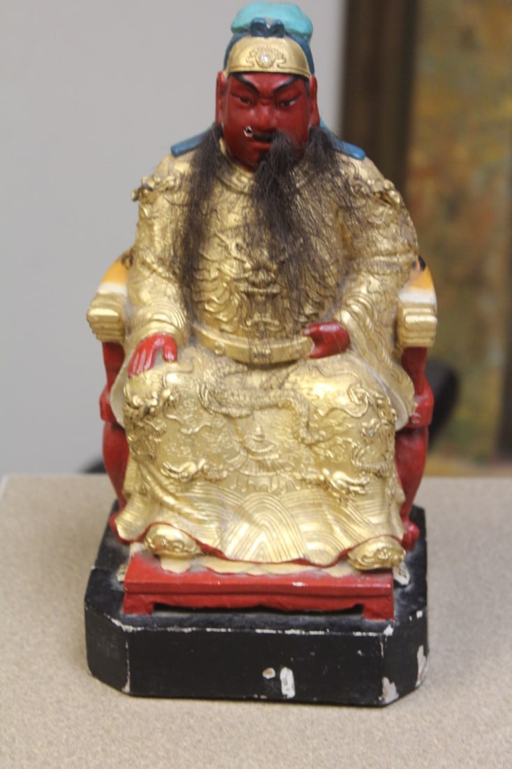 Vintage Gold gilt Chinese Emperor: wooden - with dragon rope - 10 inches tall - very nice carving