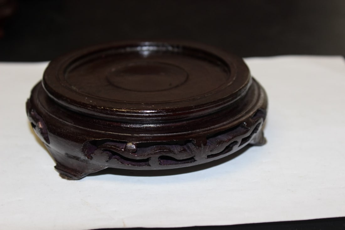 A Nice Carved Chinese Wooden Stand: Inside diameter= 3 1/2"