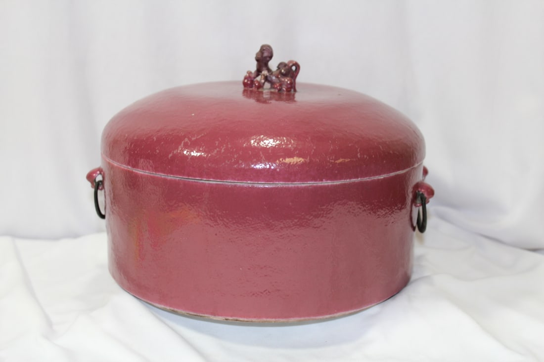 An Antique Chinese Monochrome Cooking Pot?: most likely 19th century - please note: finial restored - approximately 10" in diameter - rare color - porcelain construction