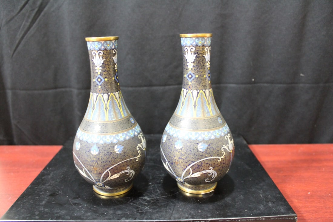 Set of Two Clisonne Vases: appears to be a pair - 6 1/8" tall - possibly old