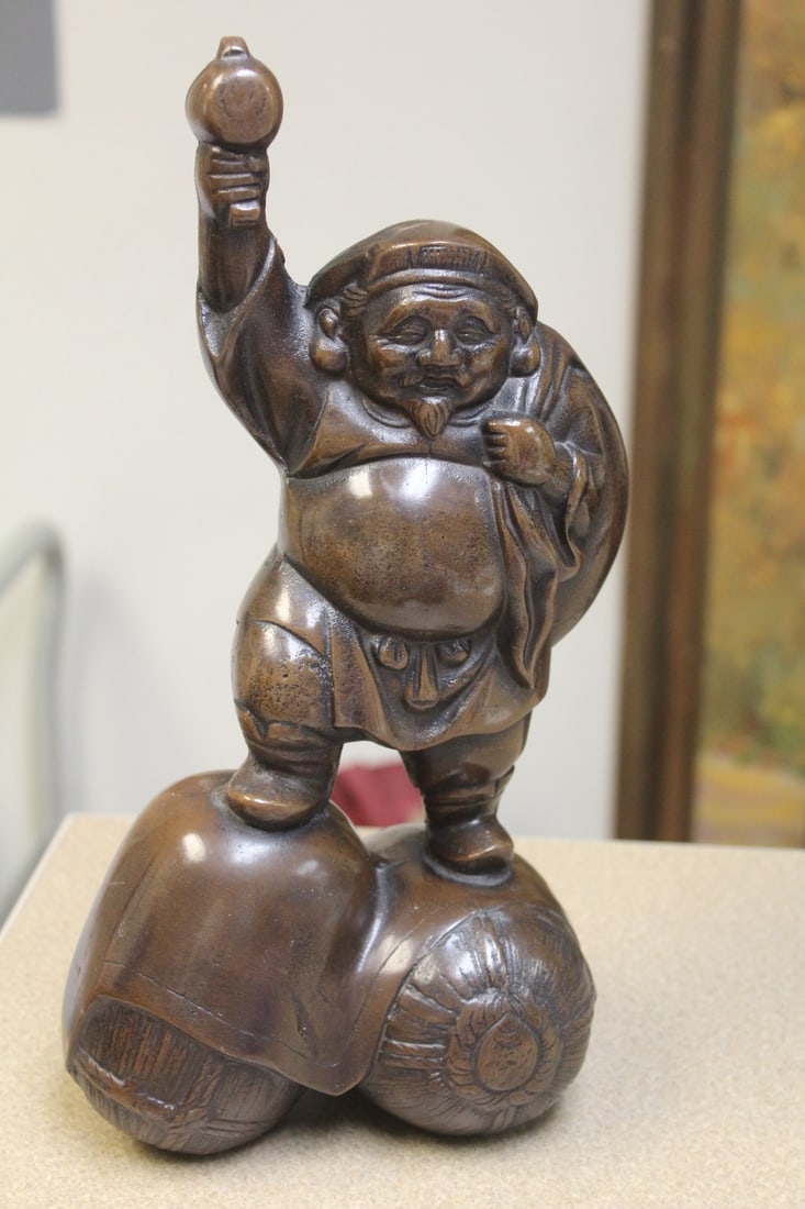 Antique Japanese Bronze Hotei: 19th century - very good patina - 13 inches tall
