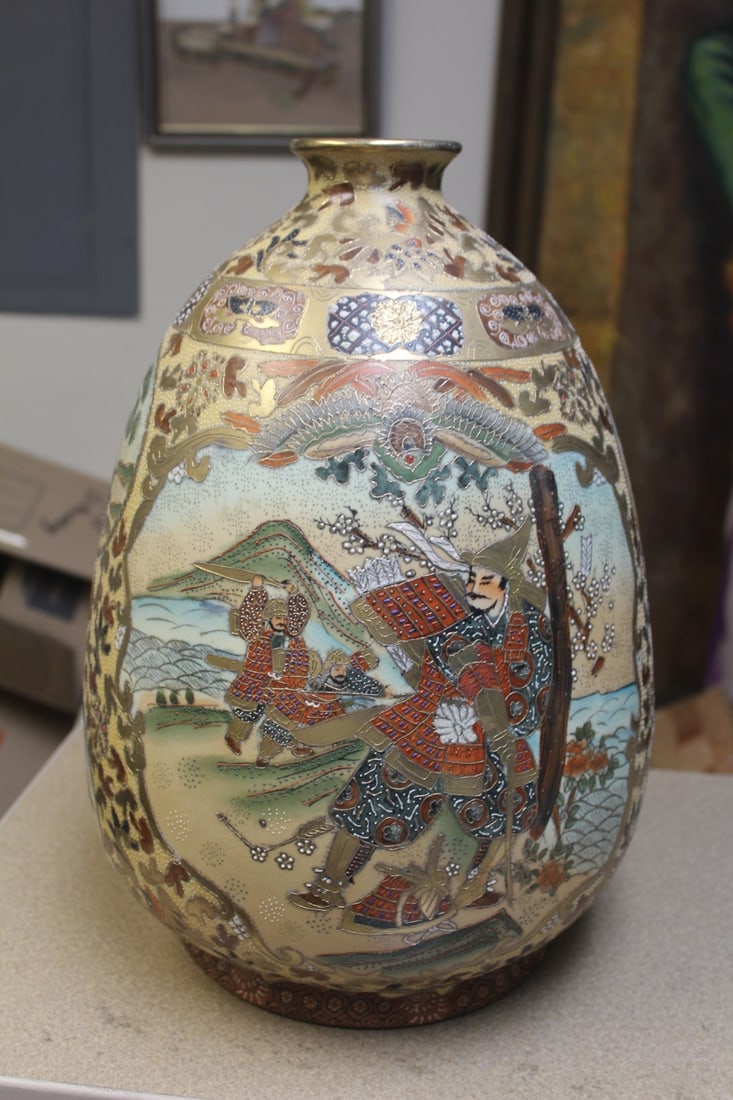 Satsuma or Satsuma Style Egg Form Vase: 15 1/8" tall