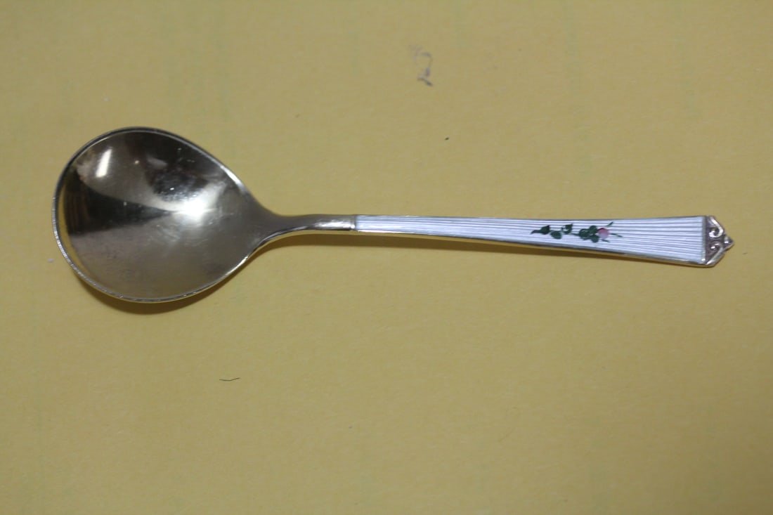 A Norway Sterling Enamel Spoon: 4 1/2" long - Guilloche enamel