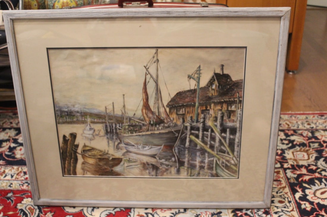 Signed and Framed Watercolour: dated= 1958 - overall= 31 3/4" x 25 3/4"