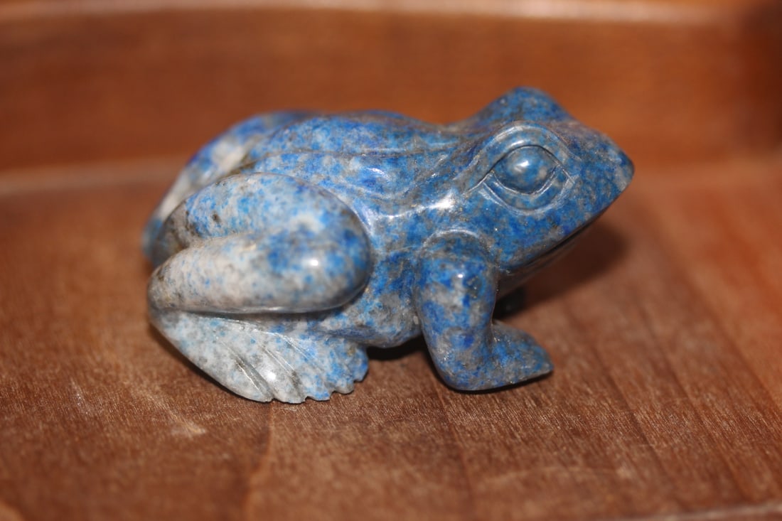 Chinese Lapis Lazuli Gemstone Frog: 2 1/4" across