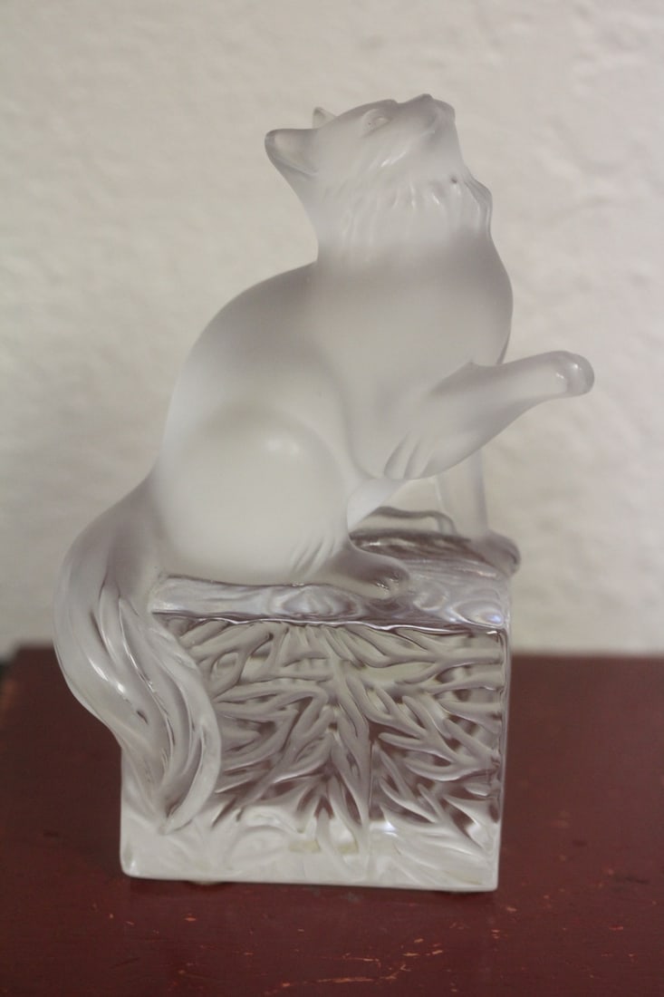 Lalique Cat on Pedestal: signed Lalique, France - 5 7/8"tall