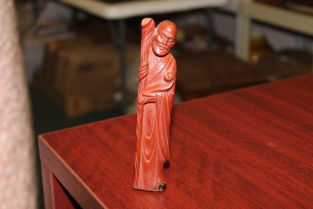 An Antique or Vintage Chinese Wooden Sage: carving nicely done - 5 3/4" tall