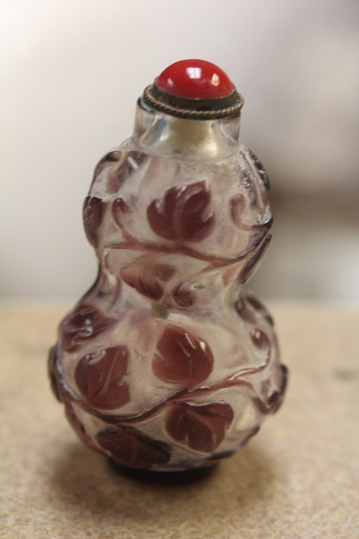 Chinese Peking Glass Snuff Bottle: gourd shape - 3 1/8" tall