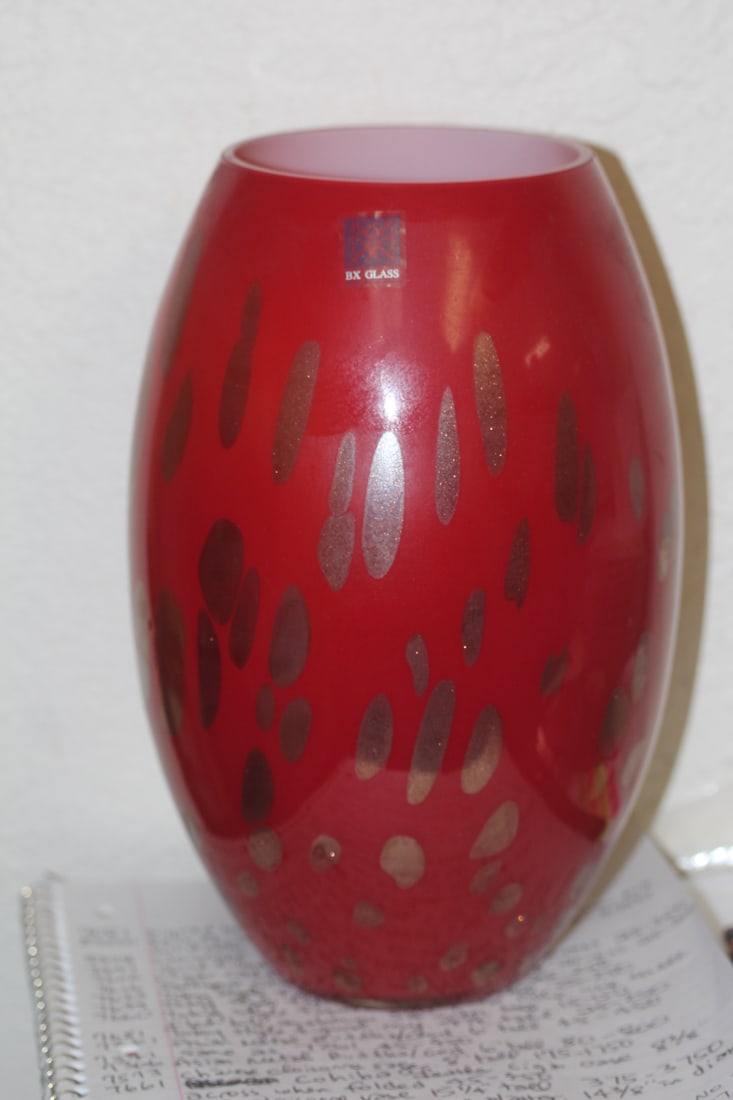 Red Art Glass Vase: 10 inches tall