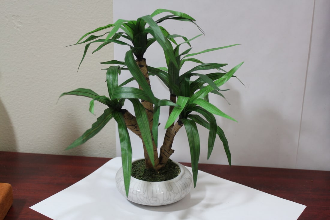 A Chinese Tree: plastic, wood and ceramic construction - approximately 9 1/2" tall