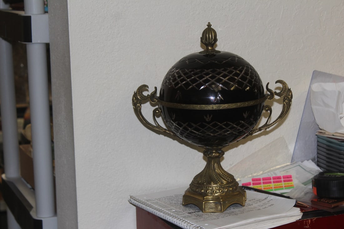 Ormolu Ruby Red Bowl Center Piece: cut glass - 13 1/2" tall