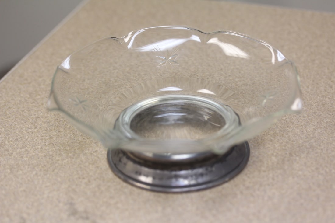Sterling Rim Etched Glass Bowl: 6 1/4" in diameter