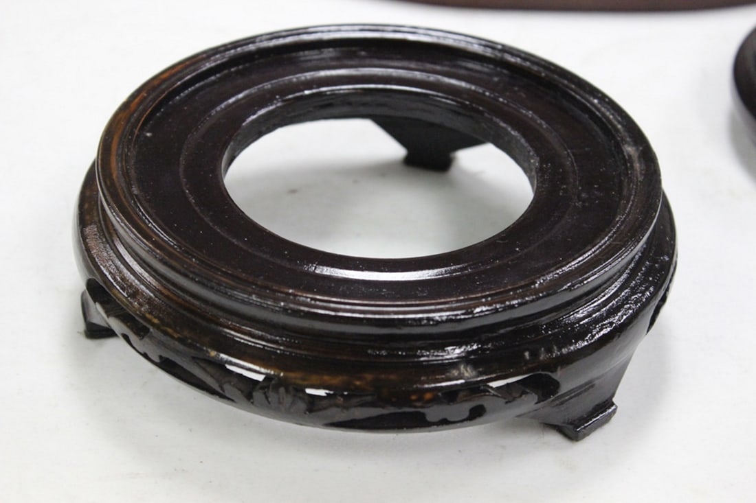 Carved Wood Stand: Inside diameter is 5 1/2".