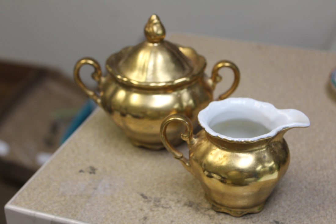 Gold Plated Ornate Cream and Sugar Container (1 of 9)
