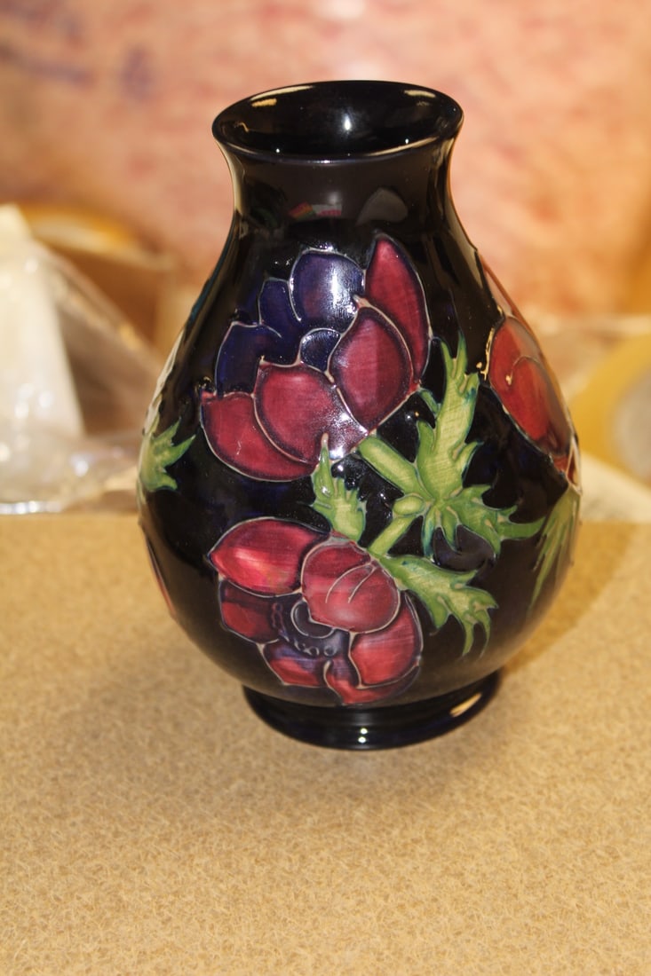 Signed Moorcroft Enamel Vase: 5 1/2" tall