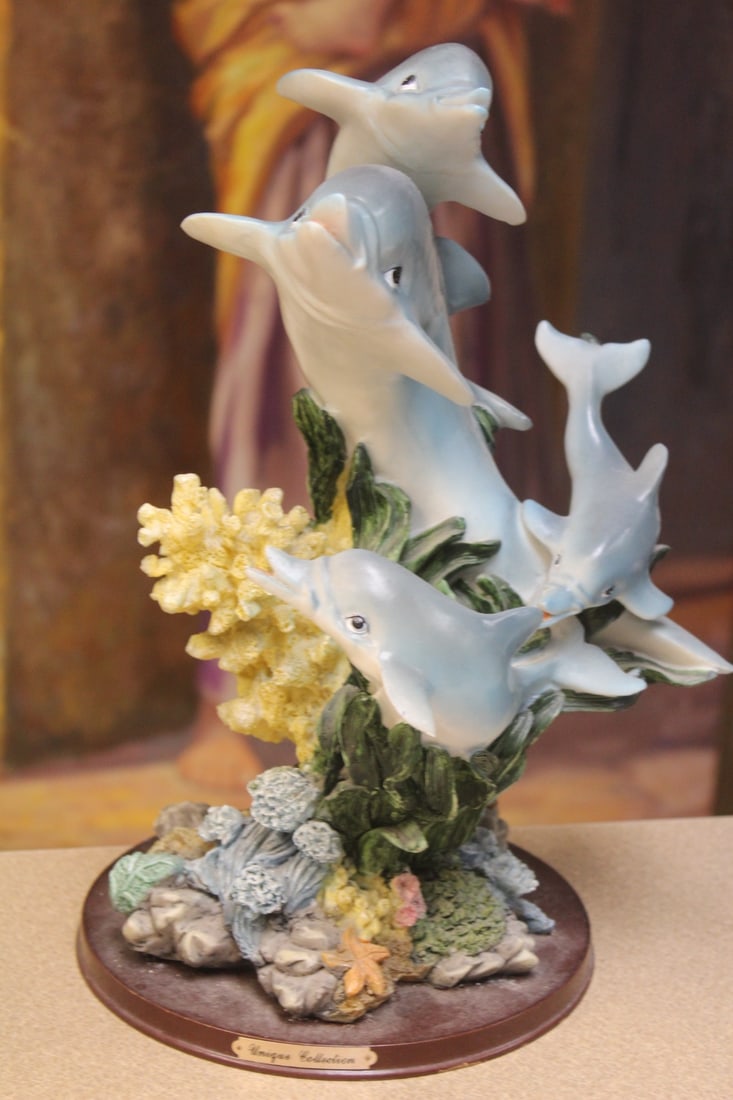 Unique Collection Group of Dolphins: resin - 13 1/2" tall