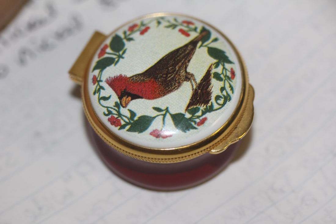 Alastor Cardinal Enamel Trinket Box: 1 1/2" in diameter