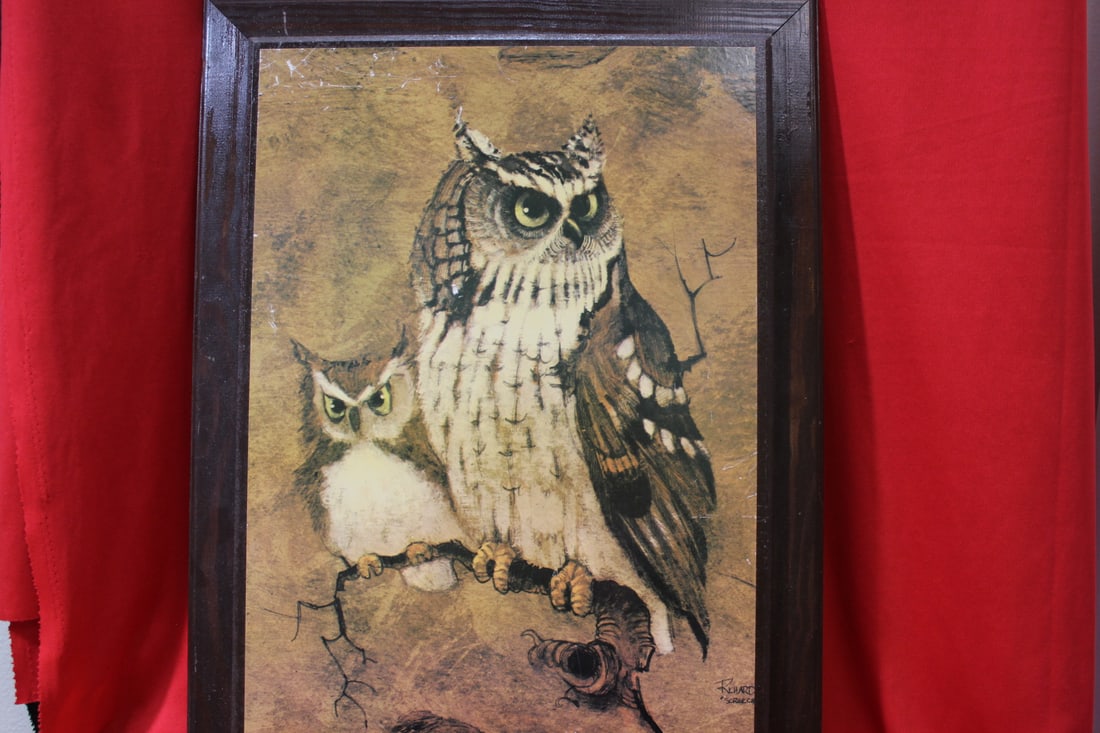 A Framed Owl Print: 21 1/2" x 15 1/2"