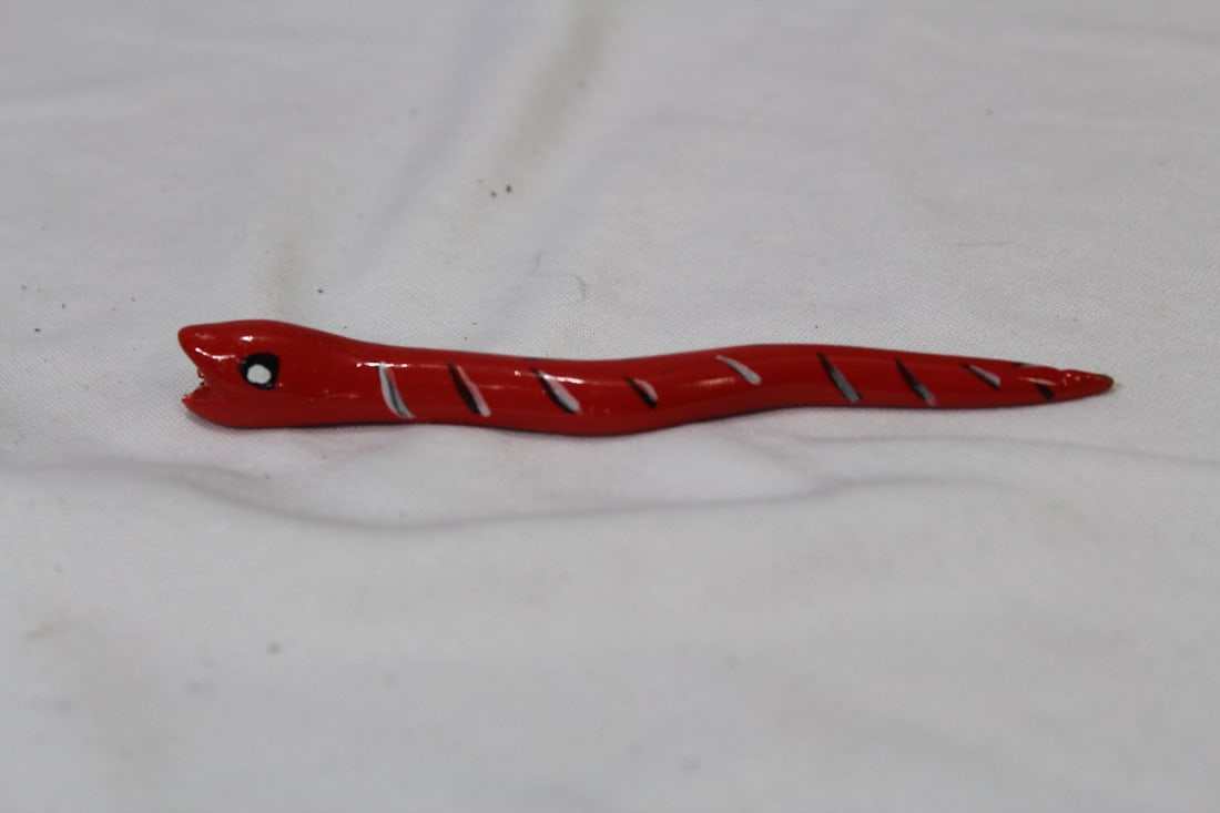 A Painted Small Wooden Snake: 4 1/4" long