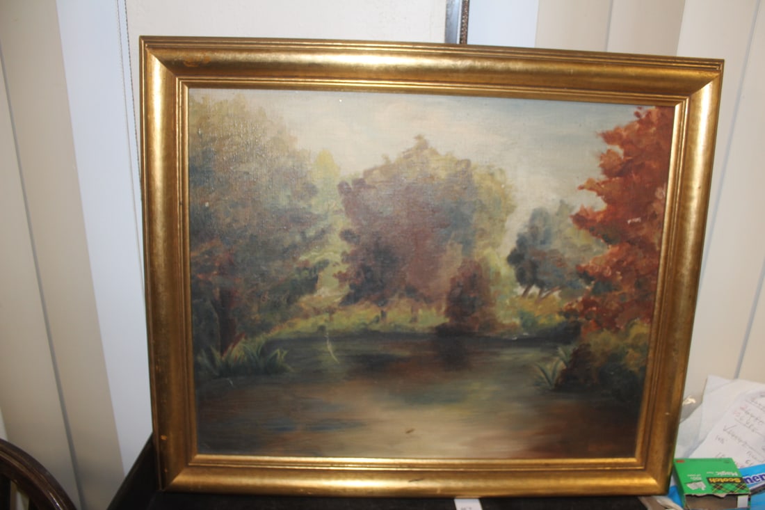 Oil on Canvas of Trees: gold gilted on wood frame - 23 3/8" x 19 1/2" - appeared to be unsigned