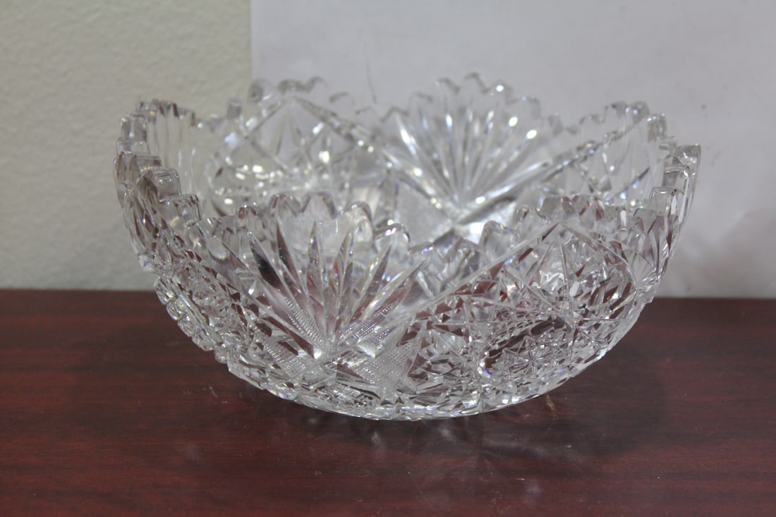 A Brilliant Cut Glass Bowl: please note: edge roughness - 8 inches in diameter