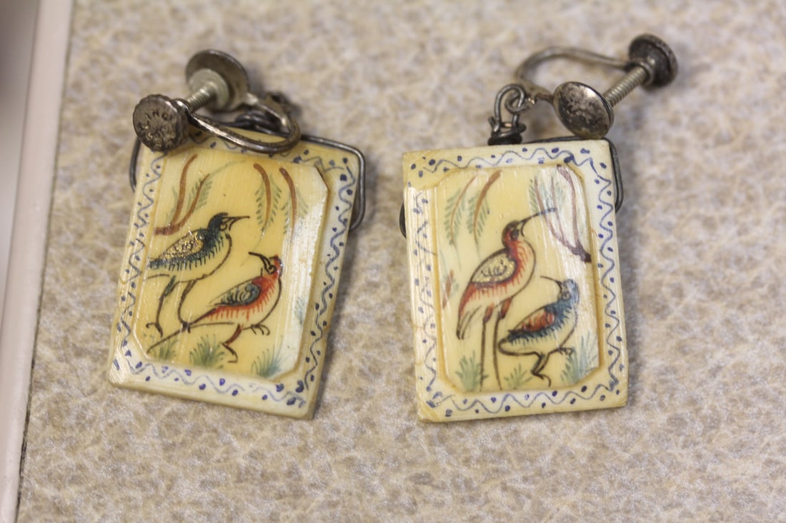 Vintage Pair of Bone and Sterling Earrings: as shown