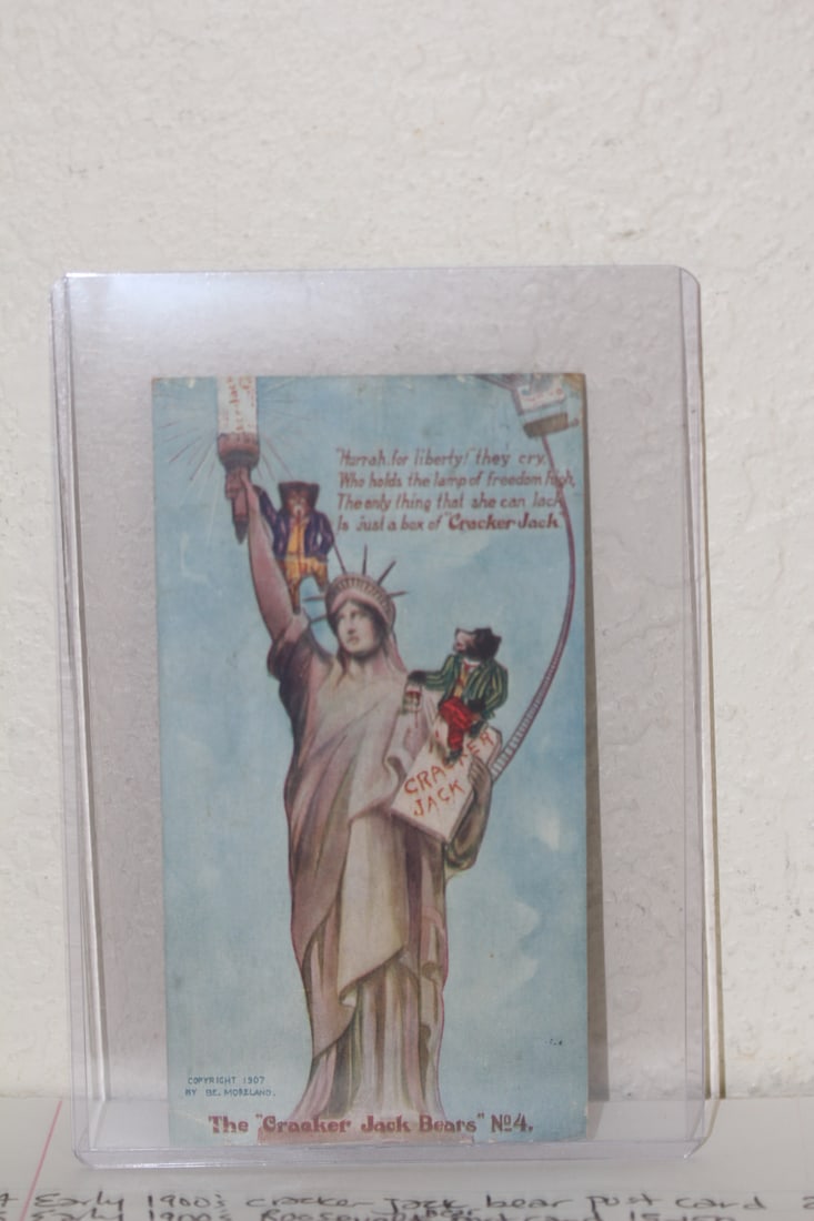 Cracker Jack Bear Postcard: with Sttue of Liberty #4 postcard - very rear - ealry 1900's