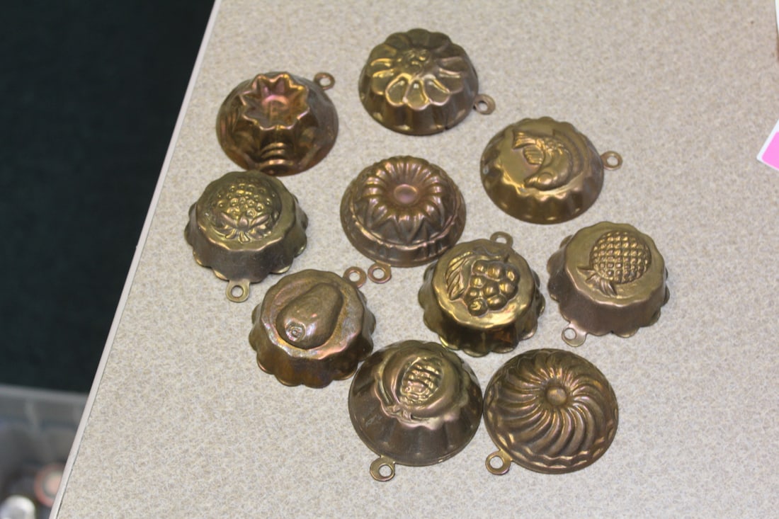 Lot of 10 Jello Copper Mold: antique or vintage - approximately 2 inches across each