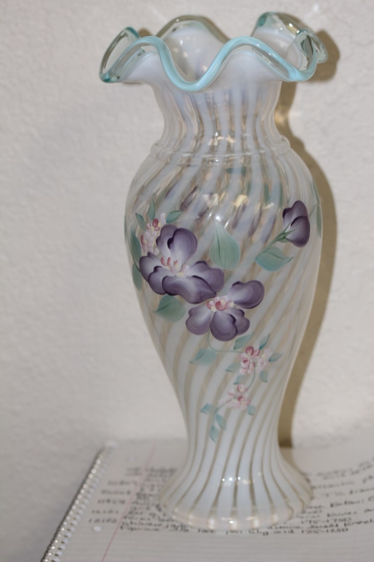 Signed Mike Lemon Fenton Vase: 11 3/8" tall