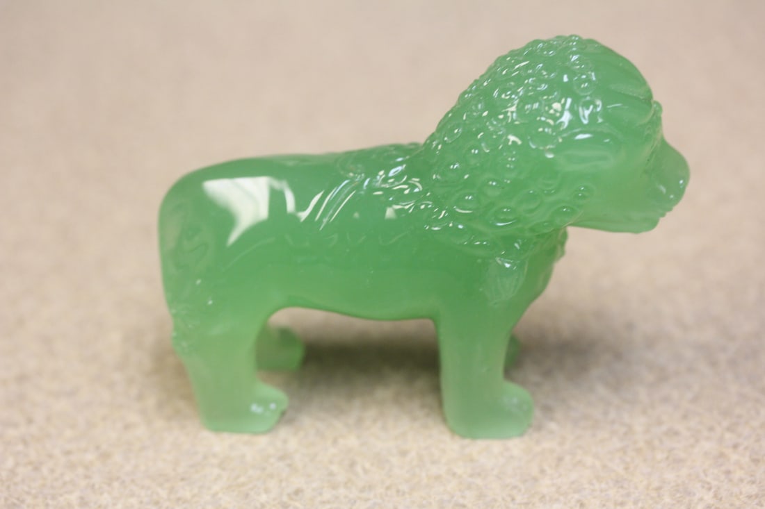 Chinese Green Glass Lion: 3 3/8" across