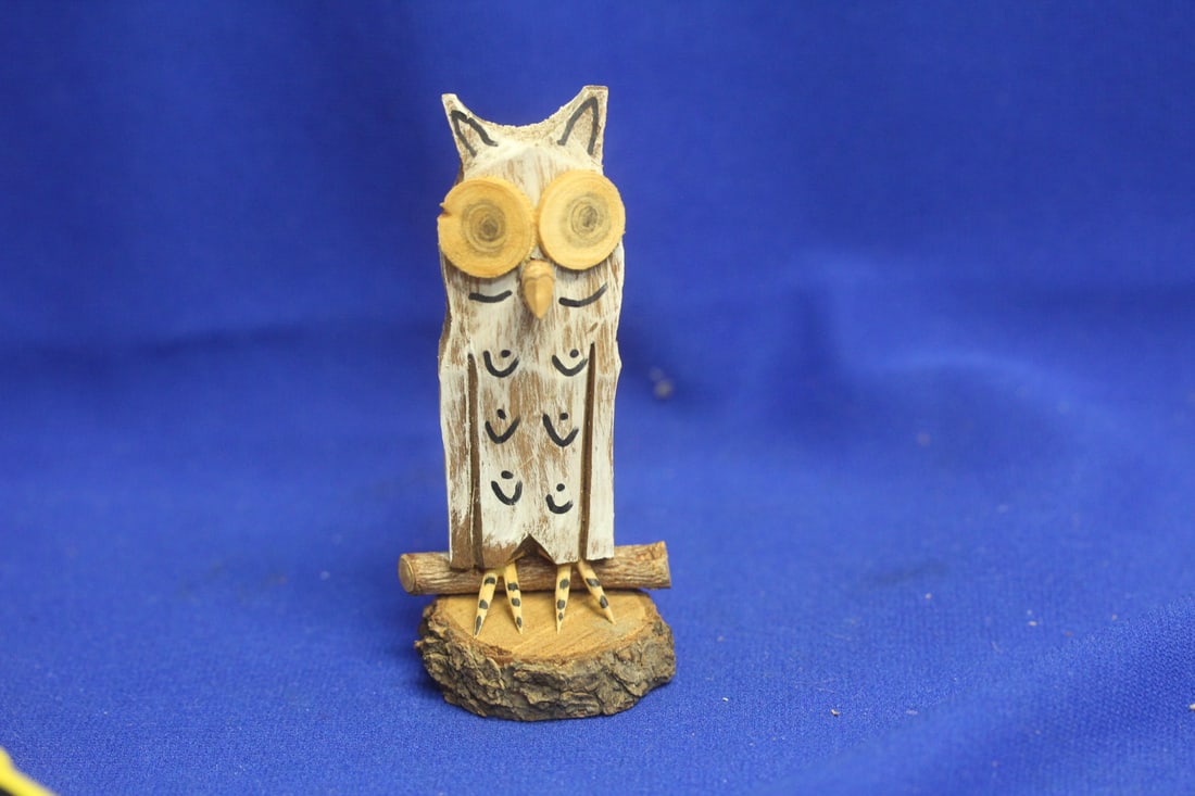 Carved Wooden Owl: signed - 4 1/4" tall